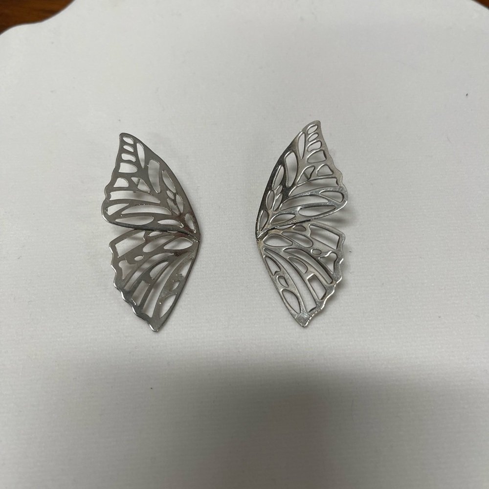 Silver-tone Butterfly Wing Stud Earrings